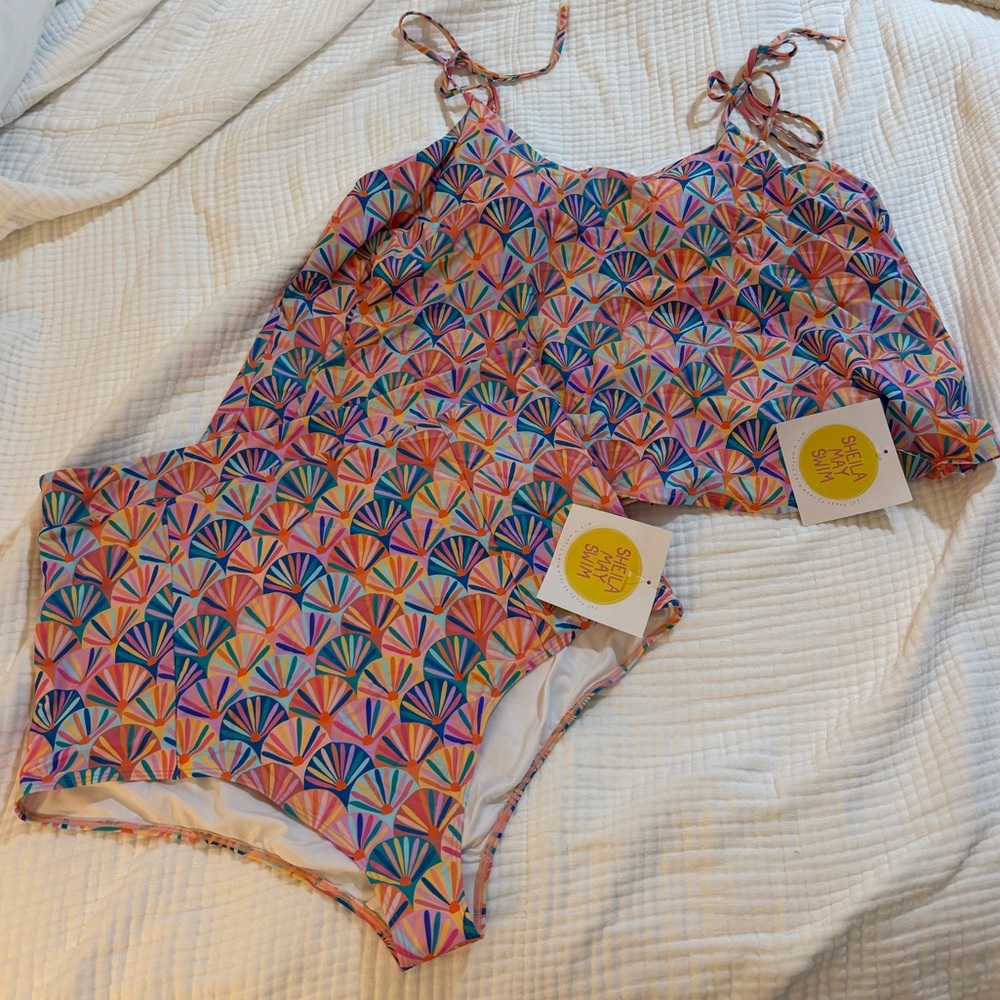 Womens' Multicolor Patterned Two-Piece Swimsuit - Tie Shoulder